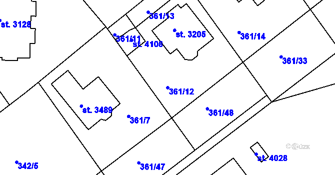 Parcela st. 361/12 v KÚ Čáslav, Katastrální mapa