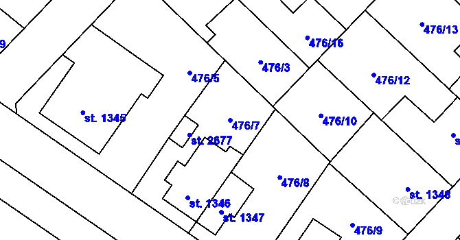 Parcela st. 476/7 v KÚ Čáslav, Katastrální mapa