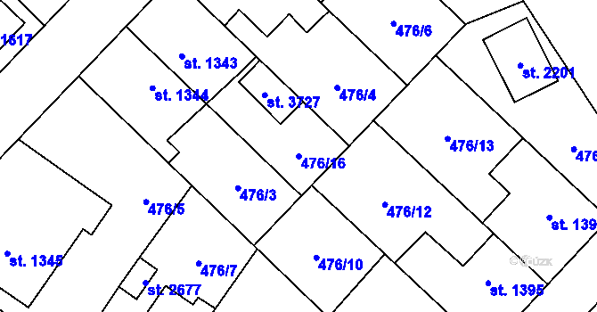 Parcela st. 476/16 v KÚ Čáslav, Katastrální mapa