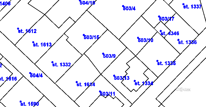 Parcela st. 503/9 v KÚ Čáslav, Katastrální mapa