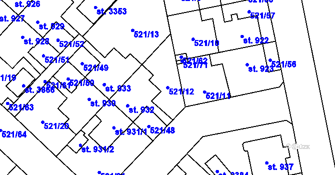 Parcela st. 521/12 v KÚ Čáslav, Katastrální mapa