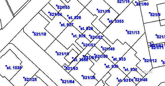 Parcela st. 521/51 v KÚ Čáslav, Katastrální mapa
