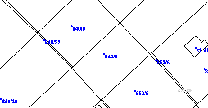 Parcela st. 840/8 v KÚ Čáslav, Katastrální mapa