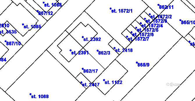 Parcela st. 862/3 v KÚ Čáslav, Katastrální mapa