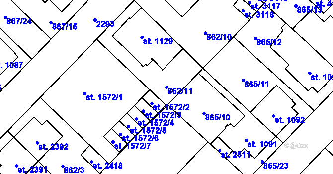 Parcela st. 862/11 v KÚ Čáslav, Katastrální mapa