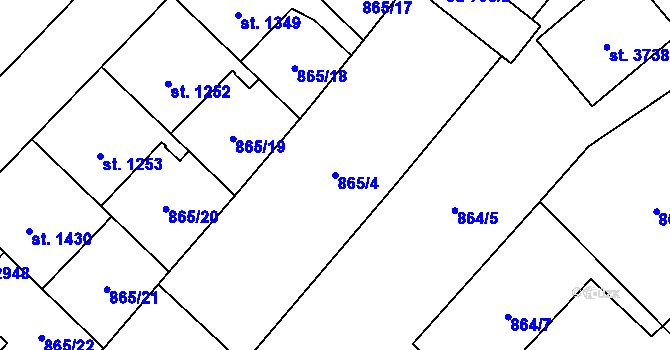 Parcela st. 865/4 v KÚ Čáslav, Katastrální mapa