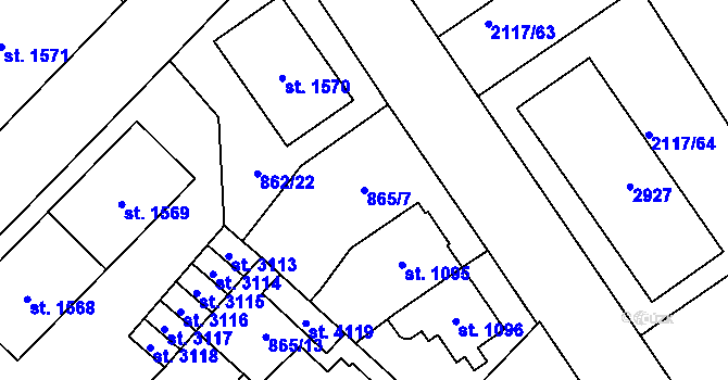 Parcela st. 865/7 v KÚ Čáslav, Katastrální mapa