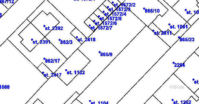 Parcela st. 865/9 v KÚ Čáslav, Katastrální mapa