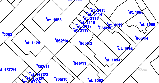 Parcela st. 865/12 v KÚ Čáslav, Katastrální mapa
