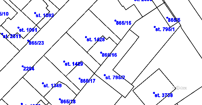 Parcela st. 865/16 v KÚ Čáslav, Katastrální mapa