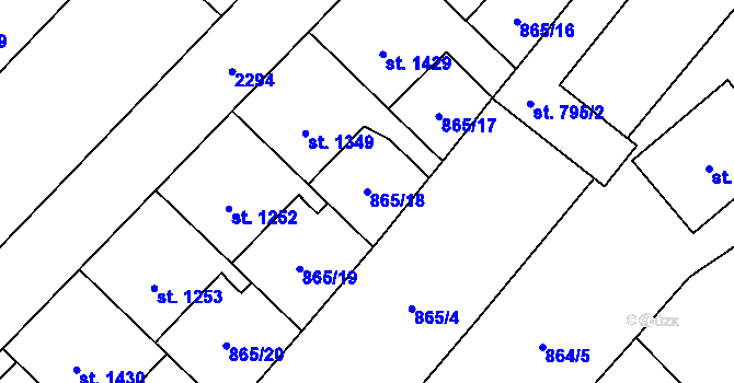 Parcela st. 865/18 v KÚ Čáslav, Katastrální mapa
