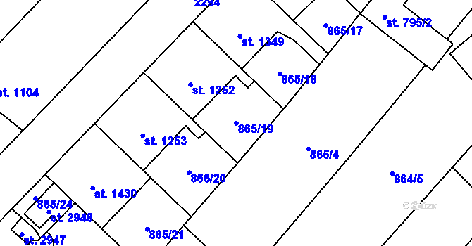 Parcela st. 865/19 v KÚ Čáslav, Katastrální mapa