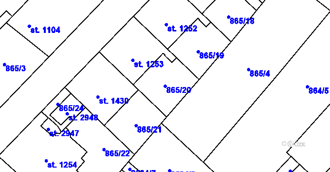 Parcela st. 865/20 v KÚ Čáslav, Katastrální mapa