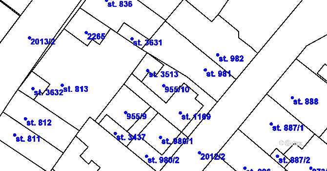 Parcela st. 955/10 v KÚ Čáslav, Katastrální mapa