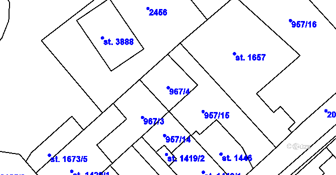 Parcela st. 967/4 v KÚ Čáslav, Katastrální mapa