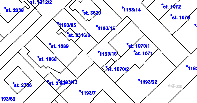 Parcela st. 1193/18 v KÚ Čáslav, Katastrální mapa