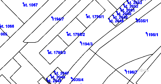 Parcela st. 1194/3 v KÚ Čáslav, Katastrální mapa
