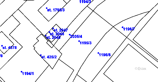 Parcela st. 1195/3 v KÚ Čáslav, Katastrální mapa