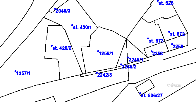 Parcela st. 1258/1 v KÚ Čáslav, Katastrální mapa