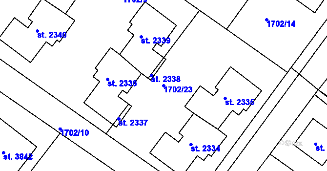 Parcela st. 1702/23 v KÚ Čáslav, Katastrální mapa
