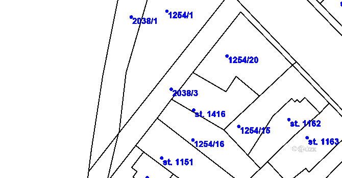 Parcela st. 2038/3 v KÚ Čáslav, Katastrální mapa
