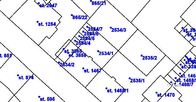 Parcela st. 2534/1 v KÚ Čáslav, Katastrální mapa