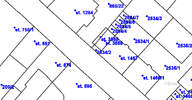 Parcela st. 2534/2 v KÚ Čáslav, Katastrální mapa