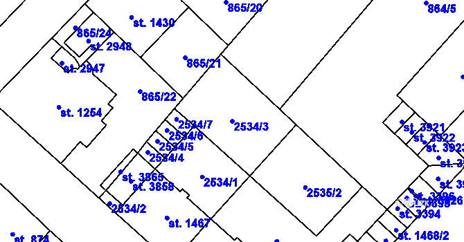 Parcela st. 2534/3 v KÚ Čáslav, Katastrální mapa