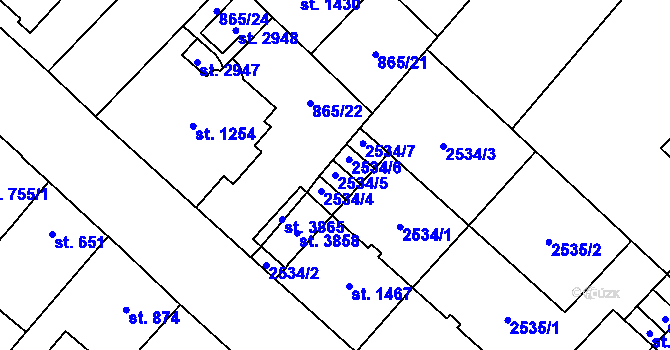 Parcela st. 2534/5 v KÚ Čáslav, Katastrální mapa