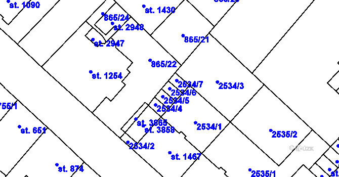 Parcela st. 2534/6 v KÚ Čáslav, Katastrální mapa