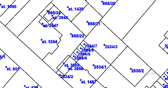 Parcela st. 2534/7 v KÚ Čáslav, Katastrální mapa