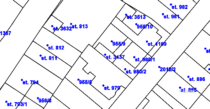 Parcela st. 3437 v KÚ Čáslav, Katastrální mapa