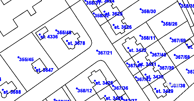 Parcela st. 367/21 v KÚ Čáslav, Katastrální mapa
