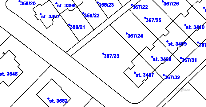 Parcela st. 367/23 v KÚ Čáslav, Katastrální mapa