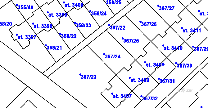 Parcela st. 367/24 v KÚ Čáslav, Katastrální mapa