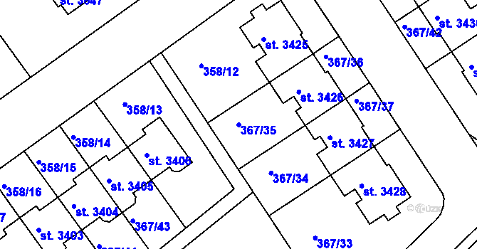 Parcela st. 367/35 v KÚ Čáslav, Katastrální mapa