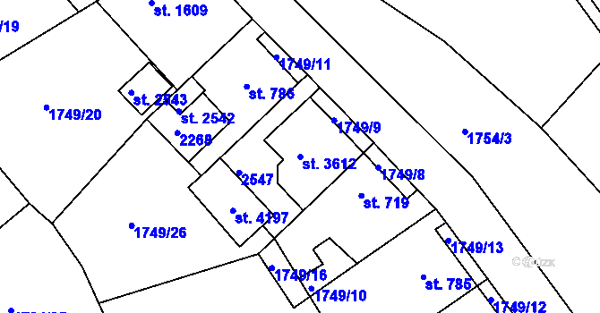 Parcela st. 3612 v KÚ Čáslav, Katastrální mapa