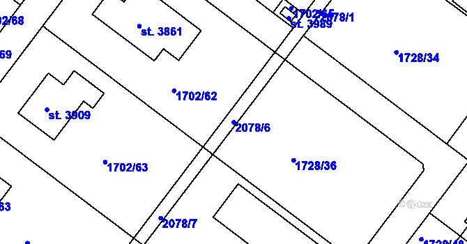 Parcela st. 2078/6 v KÚ Čáslav, Katastrální mapa