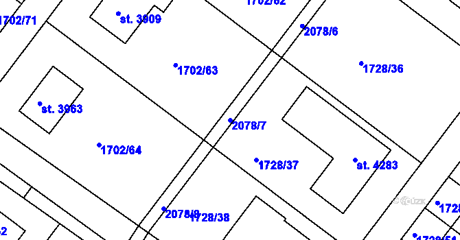 Parcela st. 2078/7 v KÚ Čáslav, Katastrální mapa