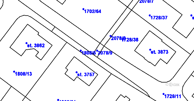 Parcela st. 2078/9 v KÚ Čáslav, Katastrální mapa