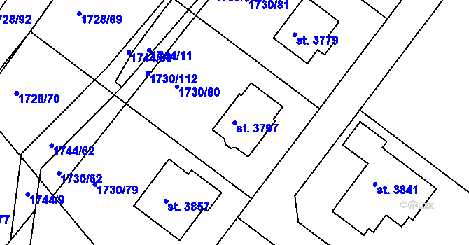Parcela st. 3797 v KÚ Čáslav, Katastrální mapa