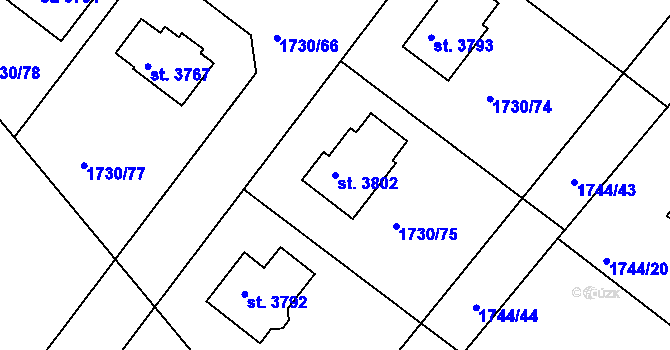 Parcela st. 3802 v KÚ Čáslav, Katastrální mapa