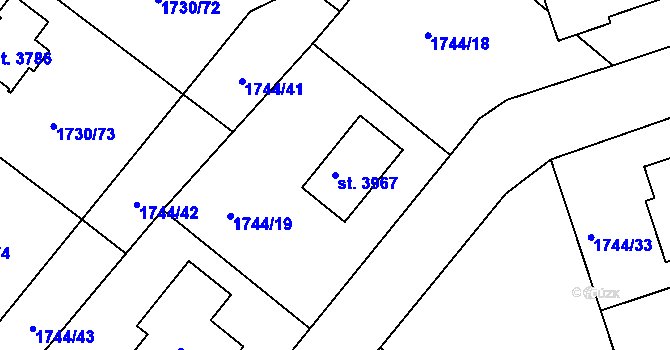 Parcela st. 3967 v KÚ Čáslav, Katastrální mapa