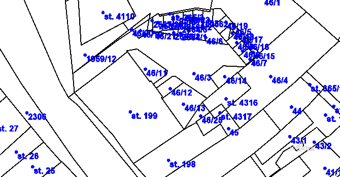 Parcela st. 46/12 v KÚ Čáslav, Katastrální mapa