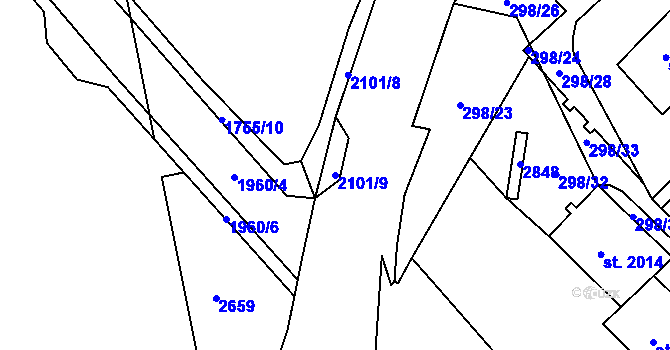 Parcela st. 2101/9 v KÚ Čáslav, Katastrální mapa