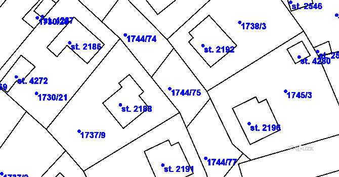 Parcela st. 1744/75 v KÚ Čáslav, Katastrální mapa