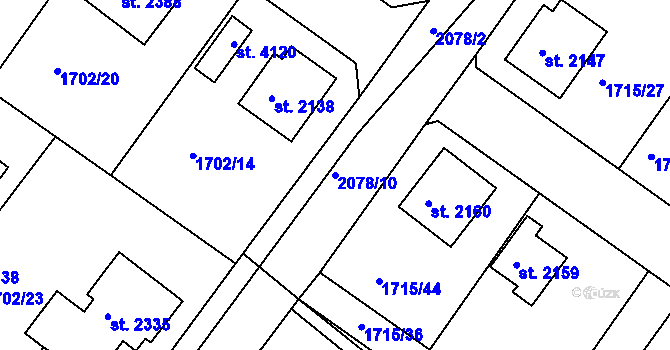 Parcela st. 2078/10 v KÚ Čáslav, Katastrální mapa