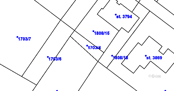 Parcela st. 1703/4 v KÚ Čáslav, Katastrální mapa