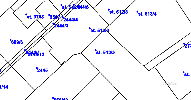 Parcela st. 513/3 v KÚ Čáslav, Katastrální mapa