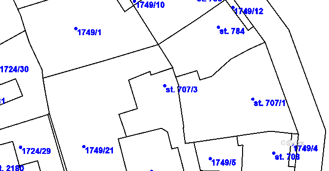 Parcela st. 707/3 v KÚ Čáslav, Katastrální mapa